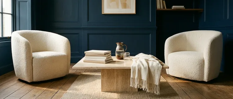 Twee fauteuils met een tafel vol ertussen