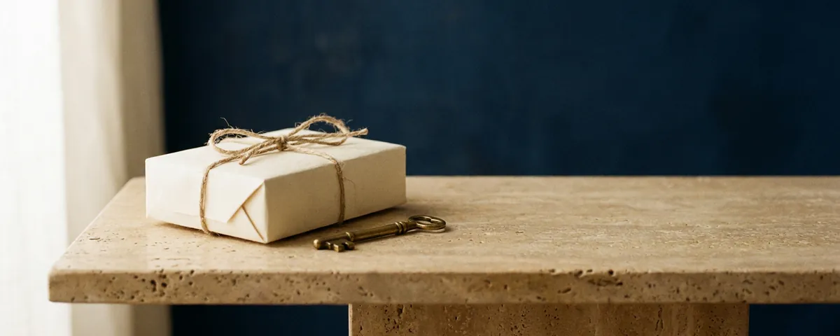 Een verzegeld pakketje met een bronzen sleutel ernaast